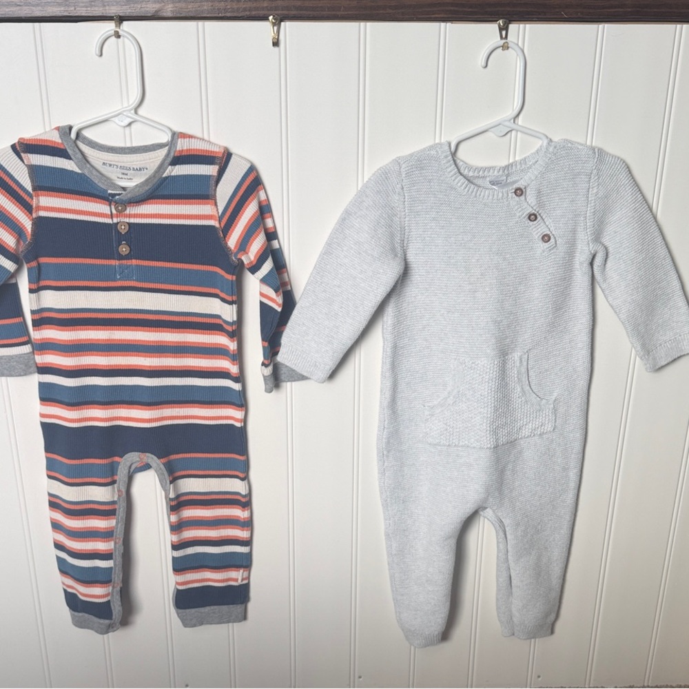 Burt's Bees Baby Striped and Gray One Piece Set